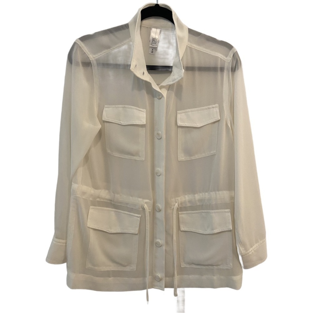 MarlaWynne Wynne Layers Chiffon Safari Jacket Crème Fraiche Size Small New